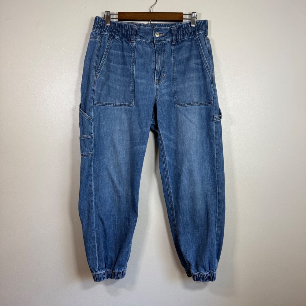 American Eagle Carpenter Utility Denim Joggers Size 12 Short Medium Wash Blue